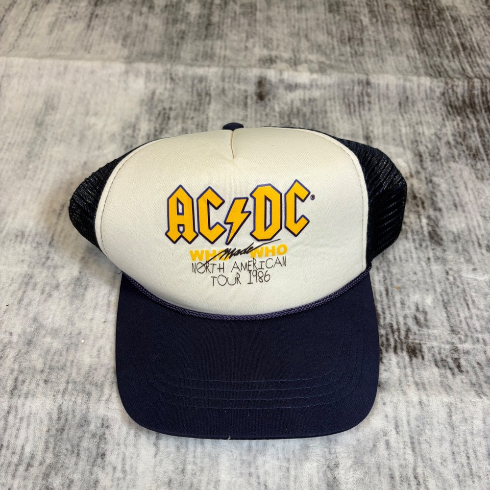 AC/DC Who Made Who North American Tour 1986 Trucker Hat Navy White FWCAPM503AC